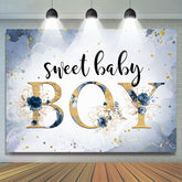 Lofaris Sweet Baby Boy Marble Floral Blue Shower Backdrop
